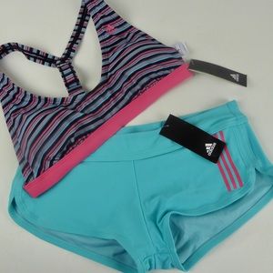 Adidas Pulse Striped Bikini Swim Top & Boy Shorts